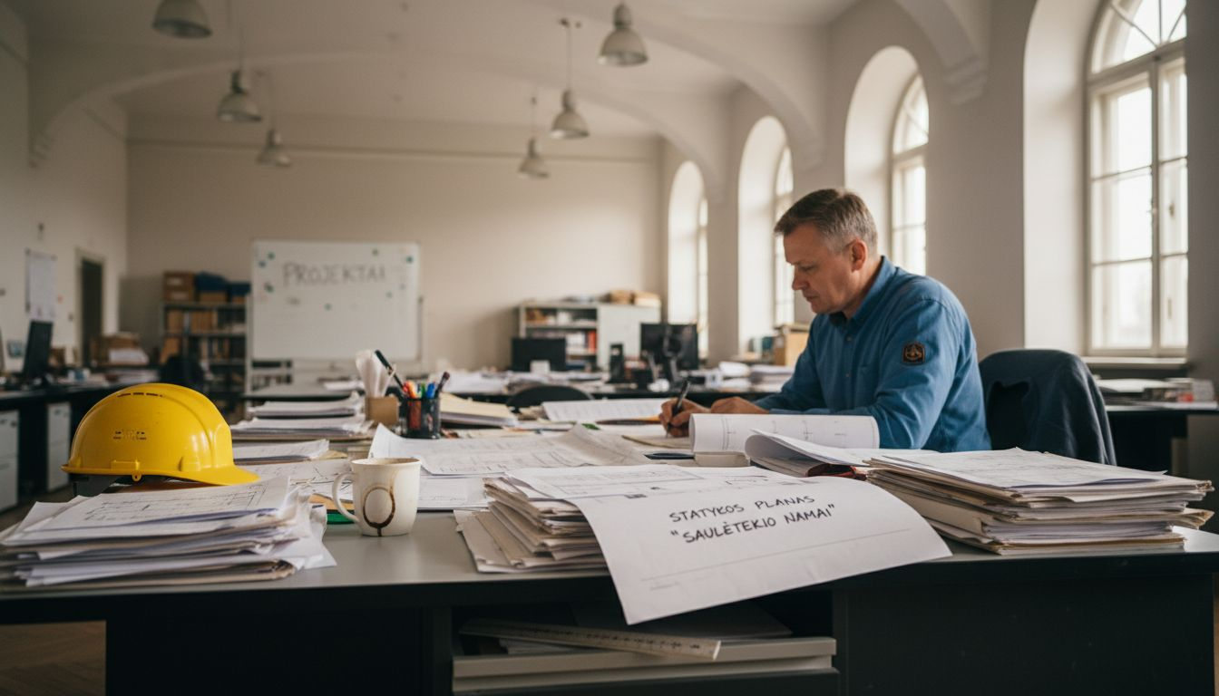 Statybų darbų vadovas ruošia ir tvarko biuro dokumentaciją.