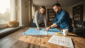 Porą ir architektą susėda prie valgomojo stalo aptarti būsimo namo projektų.